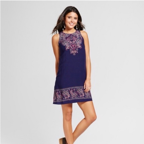 Xhilaration Navy Placed Print Shift Dress - XL - Picture 2 of 8